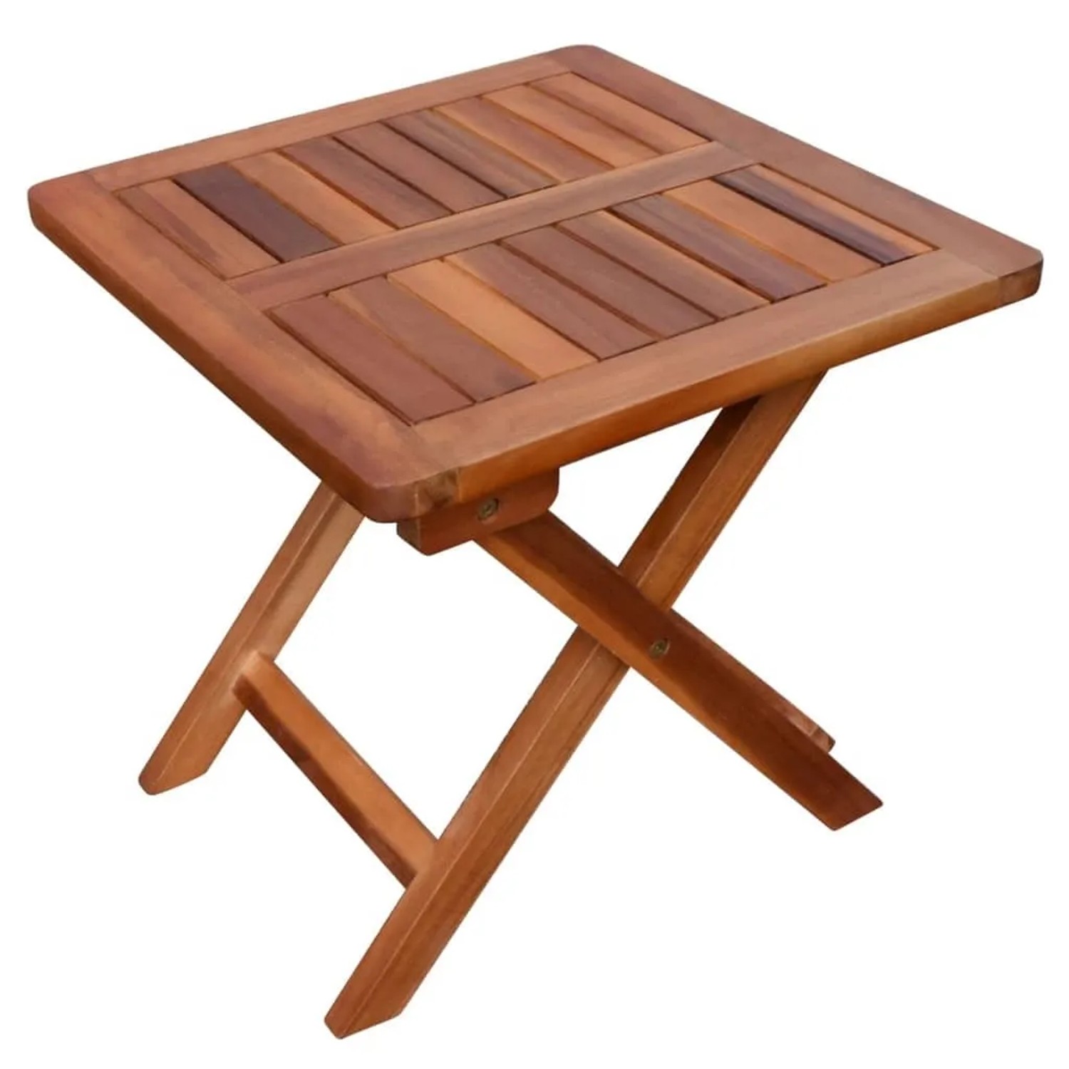 Quadratischer vidaXL Klapptisch aus Akazienholz für Sonnenliege, Detailansicht.