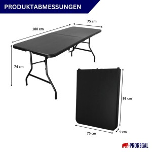 CHEFGASTRO Klapptisch 180x75cm, schwarz, wetterfest. Gartentisch für 8 Personen, mit Tragegriff. Campingtisch.