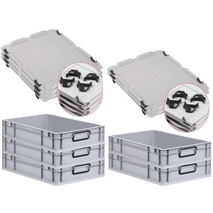 PROREGAL SparSet 5x Eurobox Nextgen Color Mit Auflagedeckel HxBxT 12x40x60cm 23 Liter Grau Griffe Schwarz Geschlossen Eurobehälter Transportbox