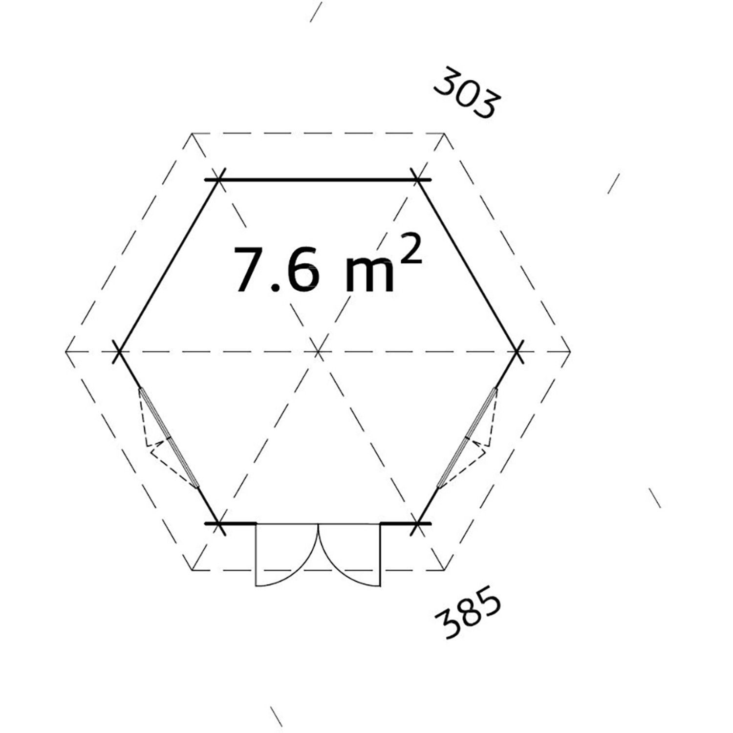 Grundriss Palmako Holz-Pavillon Hanna, 303x227 cm, 7,6 m² Gartenlaube aus Holz.