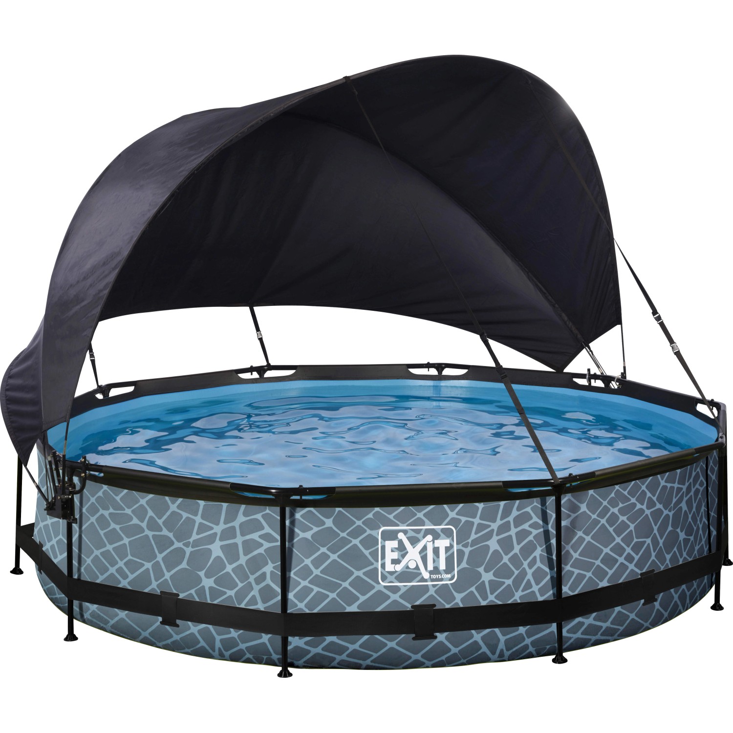 Thumbnail - EXIT Stone Pool Grau ø 360 x 76 cm m. Filterpumpe u. Sonnensegel