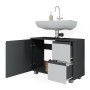Vicco Waschbeckenunterschrank J-Shape, weiß/anthrazit, mit Tür und Schubladen.