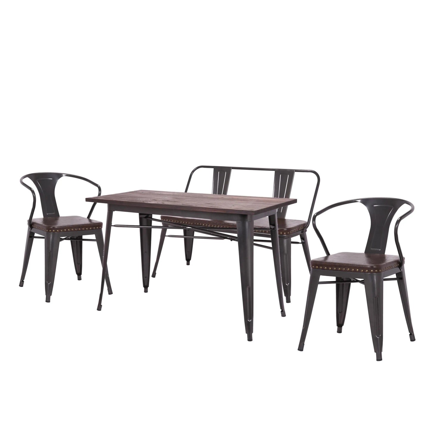 MCW Esszimmer-Set H10 4-teilig  2xEsszimmerstuhl Sitzbank Esszimmertisch Braun