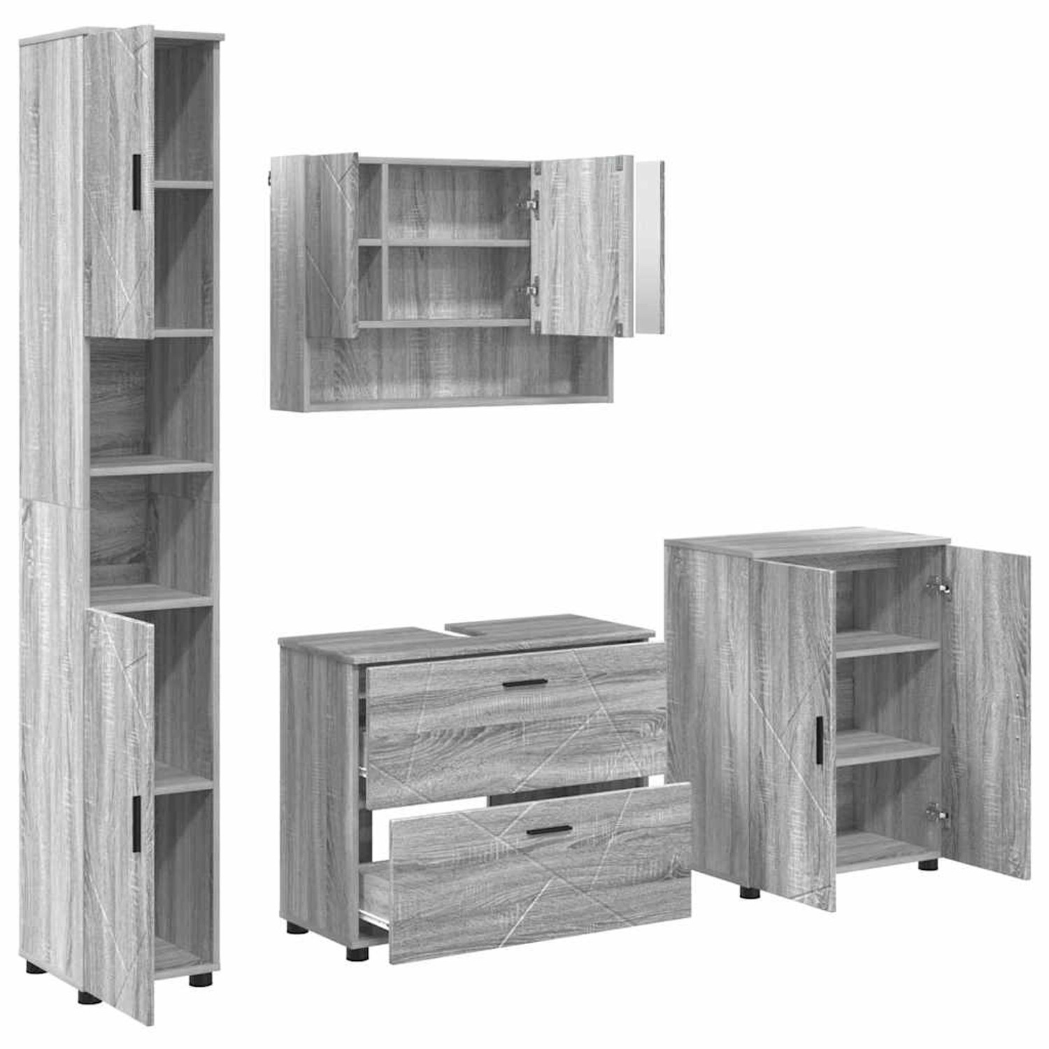 vidaXL Badezimmermöbel-Set 4-Tlg Grau Sonoma Sperrholz und Metall 3393089 günstig online kaufen