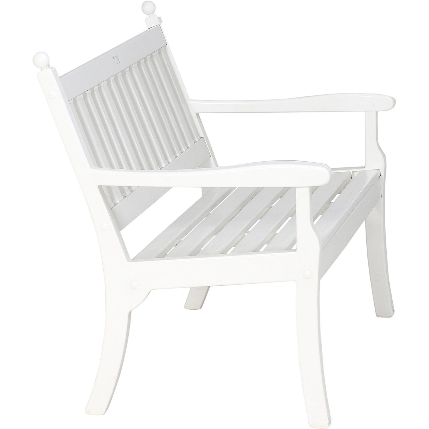 Weiße Blome 2er Gartenbank Hohenzollern aus Kunststoff, Seitenansicht.