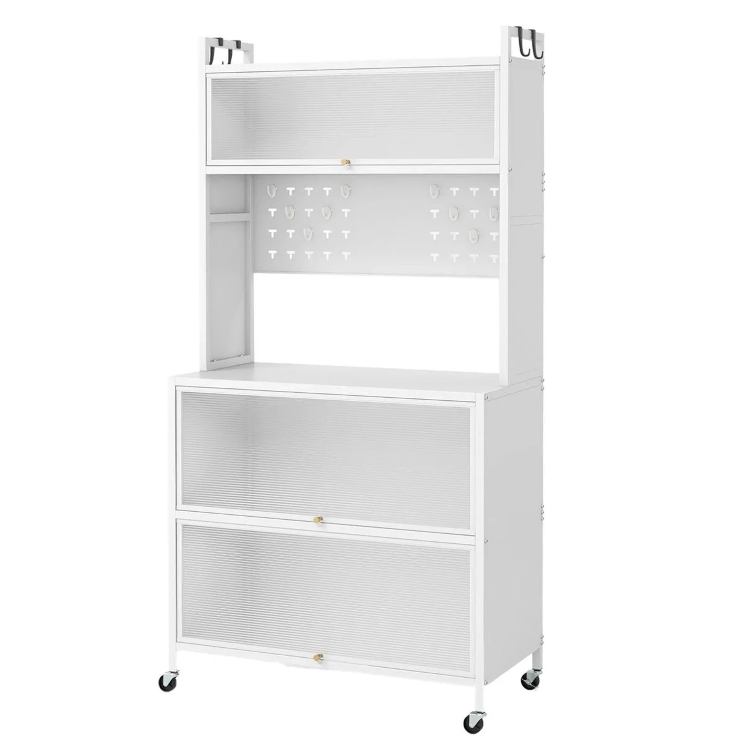 Costway Küchenregal mit Rollen Stecktafel & Haken 80 x 40 x 160 cm Weiß