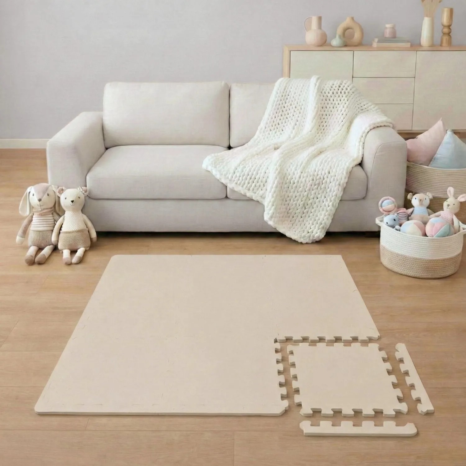 LittleTom Spiel- & Krabbelmatte Puzzlematte 9-teilig 30 x 30 cm Beige