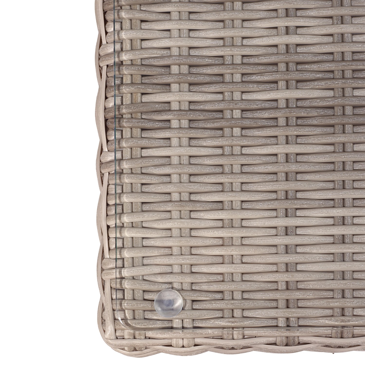Detailaufnahme: Polyrattan-Geflecht in Sand der Olea Lounge-Gartenmöbel.