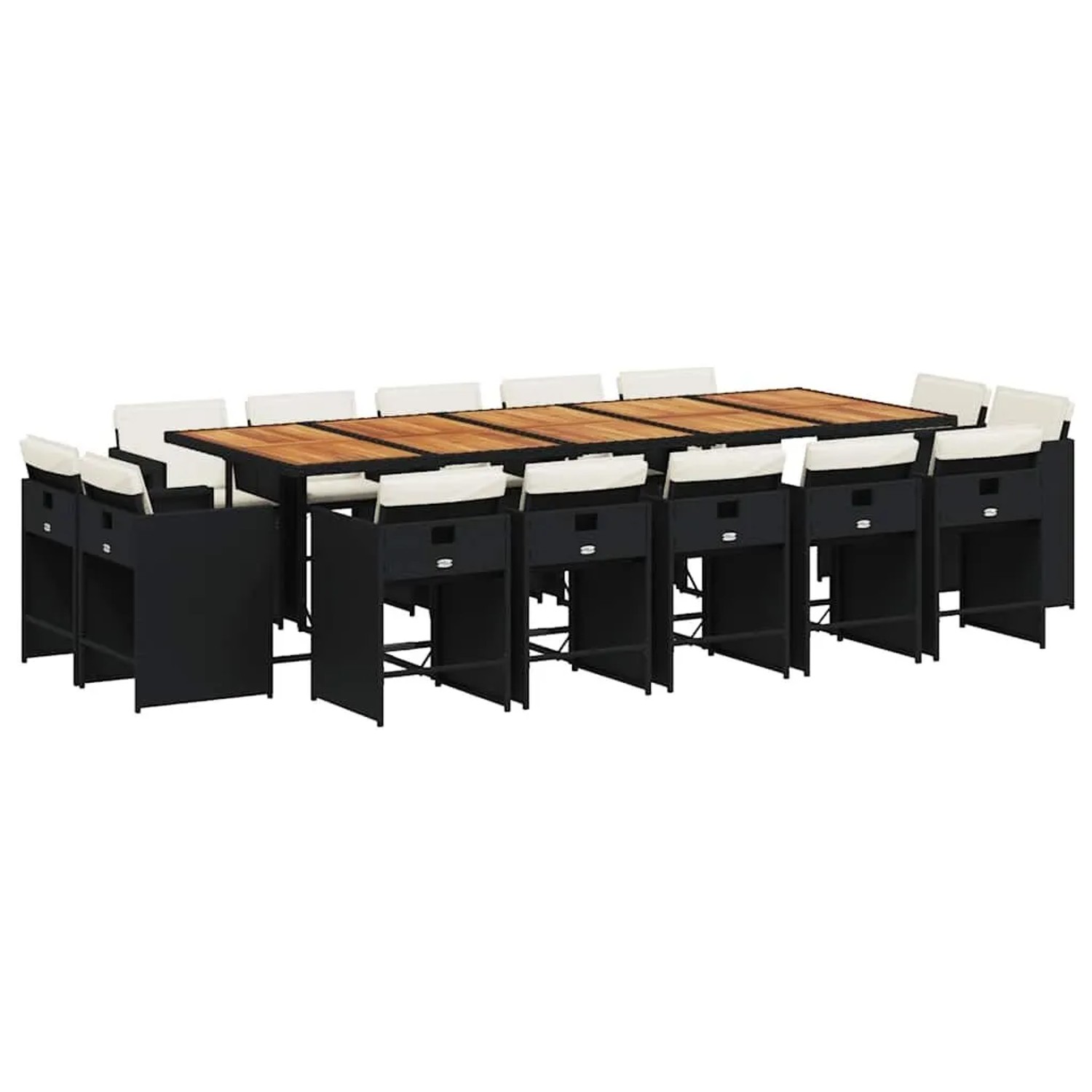 vidaXL 15-Tlg Garten-Essgruppe mit Kissen Schwarz Poly Rattan 3211239