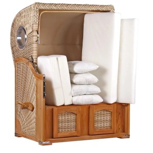 GarWoh Strandkorb Rantum Teak mit PE-Geflecht und Polstern. Hochwertiger Strandkorb für Garten und Terrasse.