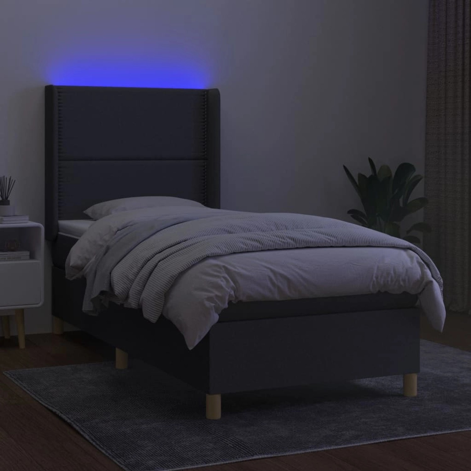 vidaXL Boxspringbett mit Matratze & LED Dunkelgrau 100x200 cm Stoff 3138774 günstig online kaufen