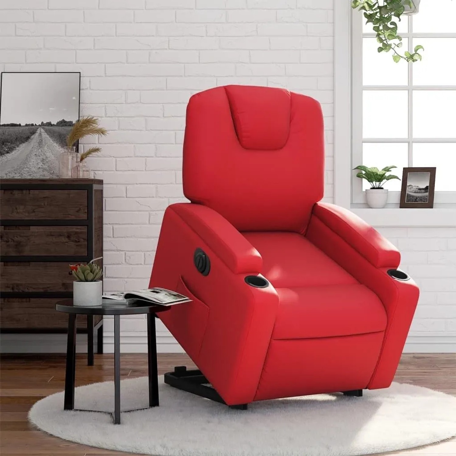 vidaXL Relaxsessel mit Aufstehhilfe Elektrisch Rot Kunstleder 3204449_16