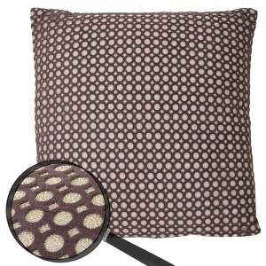 Quadratisches Deko-Kissen 40x40cm in Braun mit goldenem Glanz-Kreismuster. Ideal für Sofa oder Stuhl.