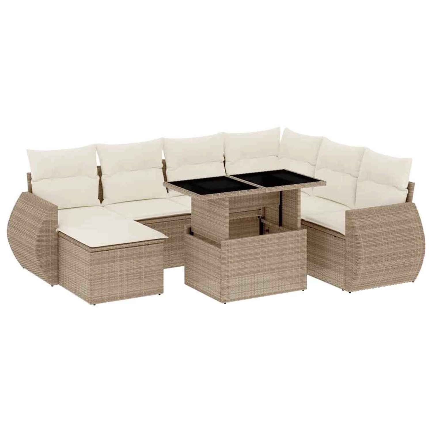 vidaXL 8-Tlg Garten-Sofagarnitur mit Kissen Beige Poly Rattan 3268698