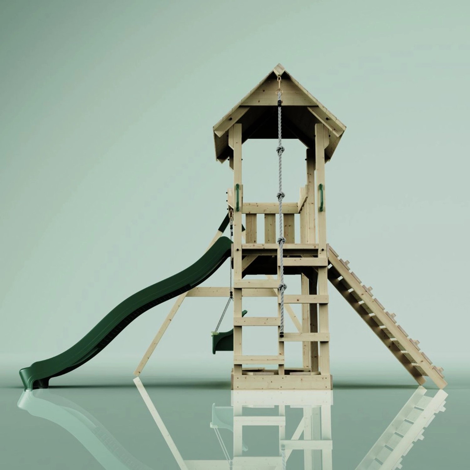 PolarPlay Spielturm Bergen Babyschaukel Kletterwand Rutsche Grün kaufen