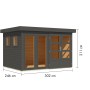 Karibu Gartenhaus Maradi 5, terragrau, mit Flachdach und Fenster. Holz-Gartenhaus mit Maßen.