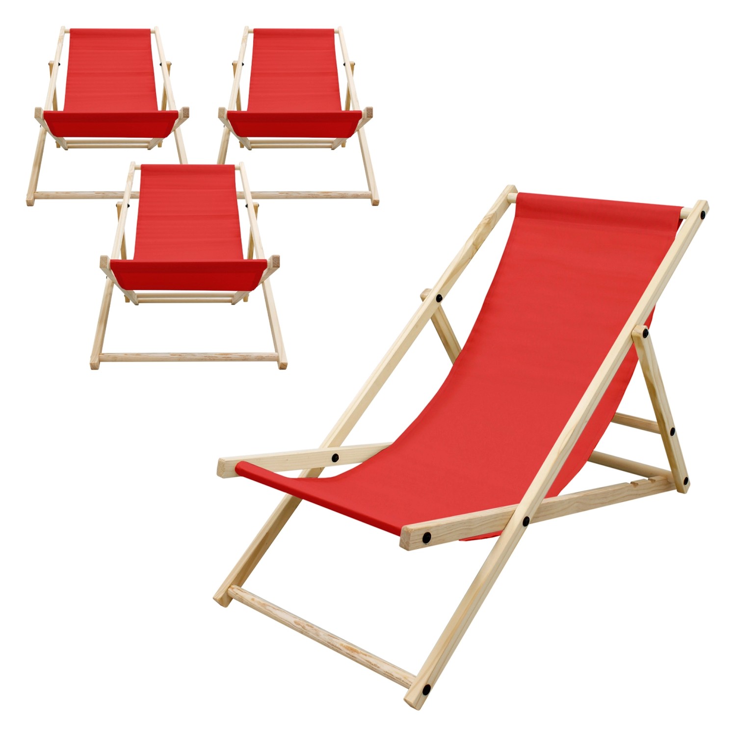ECD Germany 4Er Set Liegestuhl Klappbar Rot aus Holz 3 Positionen bis 120kg günstig online kaufen