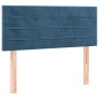 Dunkelblaues Samt-Kopfteil für Boxspringbett 90x190 cm mit Holzfüßen.