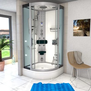 AcquaVapore D46-60T2 Dampfdusche 100x100 cm mit Regendusche, Handbrause und Sitz in moderner Badausstattung.
