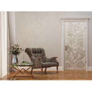 Sanders & Sanders Fototapete Blumen Crême-Weiß, 90x202cm, florales Muster für Wohnraum.