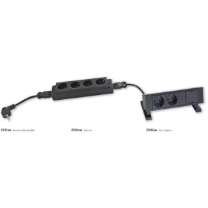 Schwarze Evoline Express Steckdosenleiste, modular, für Reihenverbindung, 16 A, 3.680 W. Teil eines Systems.