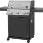 Jamestown Gasgrill Kane mit 3 Brennern, Edelstahlhaube und schwarzen Seitentischen.