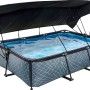 Grauer EXIT Stone Pool 220x150 mit Sonnensegel und Filterpumpe.