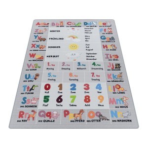 Grauer Ayyildiz Kinderteppich Play mit ABC und Zahlen, 100x150 cm.