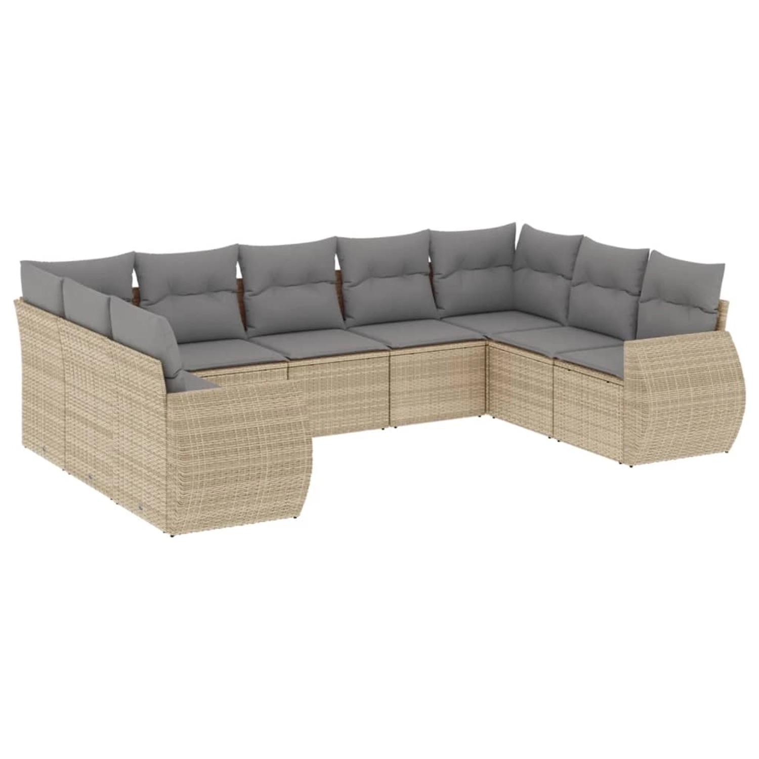 vidaXL 9-Tlg Garten-Sofagarnitur mit Kissen Beige Poly Rattan 3254136