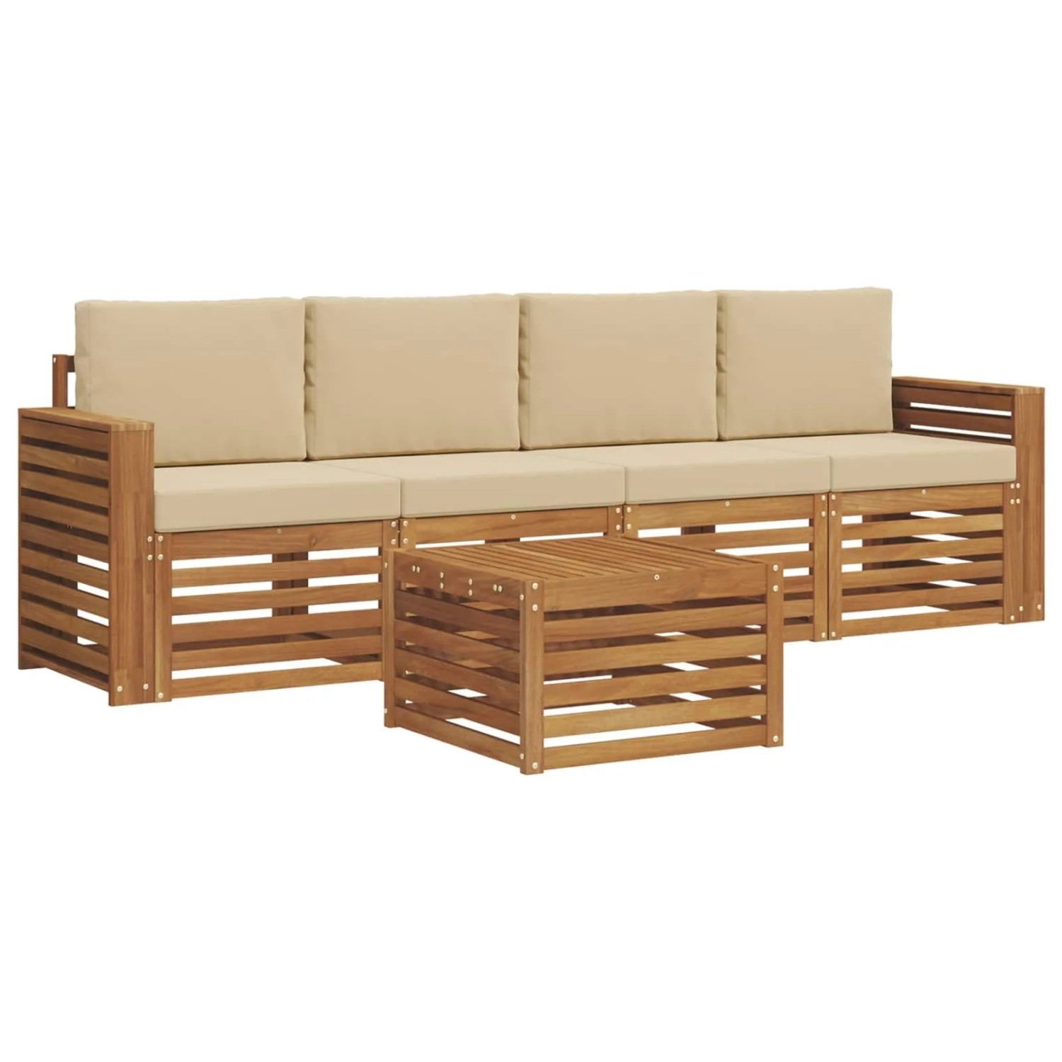 vidaXL Sofagarnituren mit Kissen Natur und Beige Massivholz Akazie 3374338