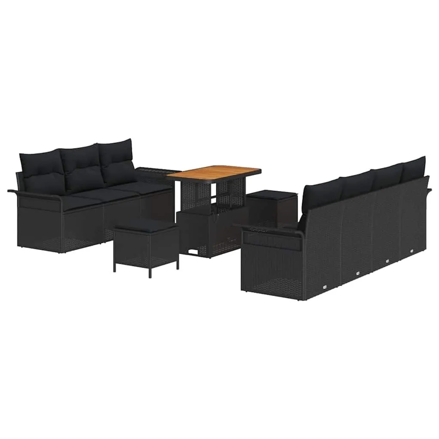 vidaXL Garten-Sofa-Set mit Kissen mit Speicher 10-Tlg Schwarz 3364049
