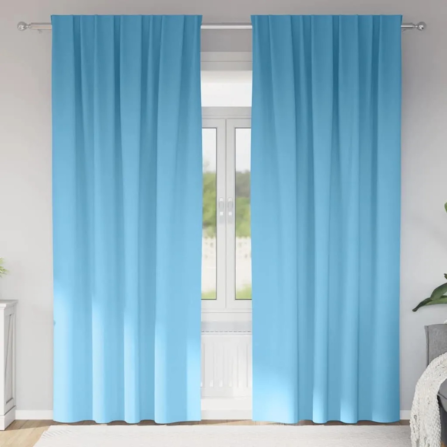 vidaXL Verdunkelungs-Vorhänge mit Ringen Himmelblau Polyester 4107437_2