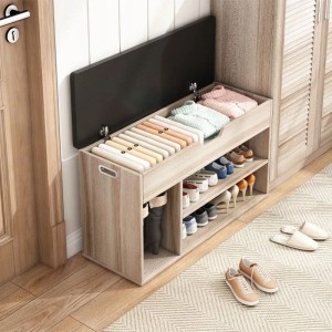 Rebiko Schuhschrank Mit Sitzfläche Aus Holz Stauraum 2 Einlegeböden Zu Öffnen Helle Eiche