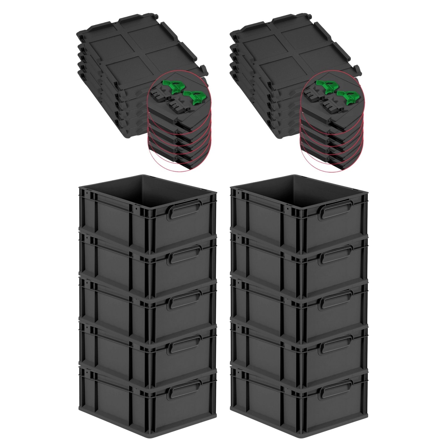 PROREGAL SuperSparSet 10x Eurobox Nextgen Grip Mit Scharnierdeckel Und Grün günstig online kaufen
