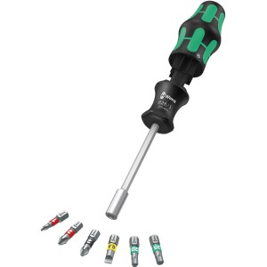 Wera Magazin-Schraubendreher Kraftform Kompakt 27 mit 6 Bits und Bithalter.