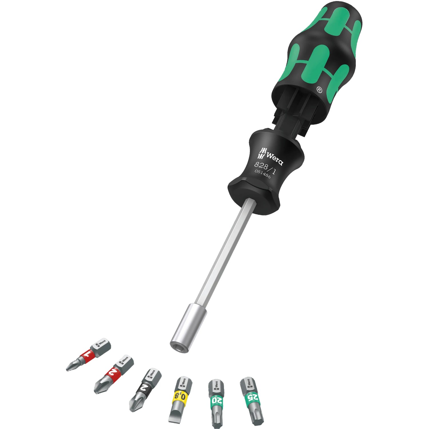 Wera Magazin-Schraubendreher Kraftform Kompakt 27 mit 6 Bits und Bithalter.