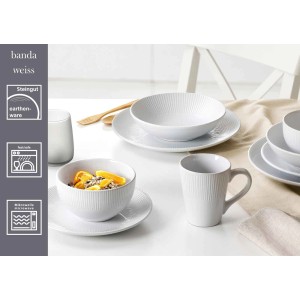 Ritzenhoff & Breker Banda Dessertteller Set, 6-teilig, weiß, aus Steingut mit Streifenrelief.
