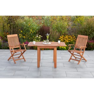 Merxx Comodoro Gartenmöbel-Set mit 2 Klappsesseln und ausziehbarem Tisch aus Eukalyptusholz.