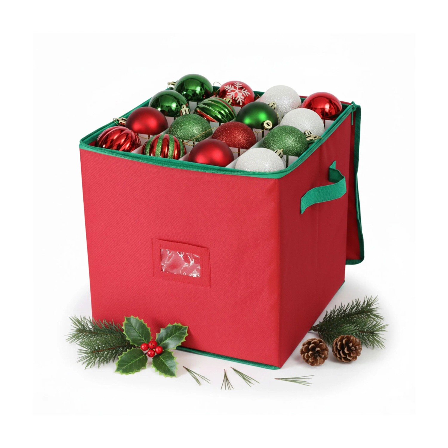 Relaxdays Weihnachtskugel Aufbewahrungsbox Polyester Pappe Kunststoff Rot 64 Fächer 33 cm x 33 cm x 33 cm