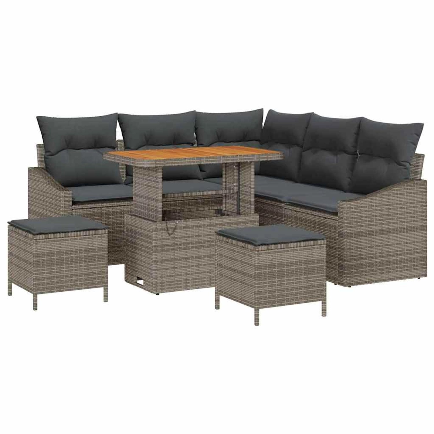 vidaXL 8-Teiliges Garten Sofa Set mit Kissen Grau Poly Rattan Akazie 336265 günstig online kaufen