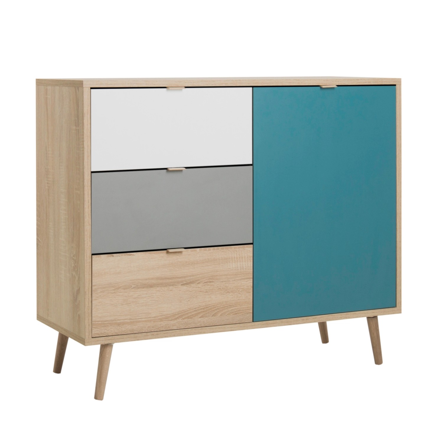 Furn.Design Kommode Scandi Eiche Sonoma 103 x 87 cm 3 Schubkästen 1 Tür Colory