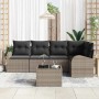Graues 6-tlg. vidaXL Garten-Sofa-Set aus Poly Rattan mit Kissen und Tisch.