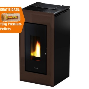 Freepoint Pelletofen Vega, brauner Stahl, 10,5 kW, mit Automatik und gratis 15kg Pellets.