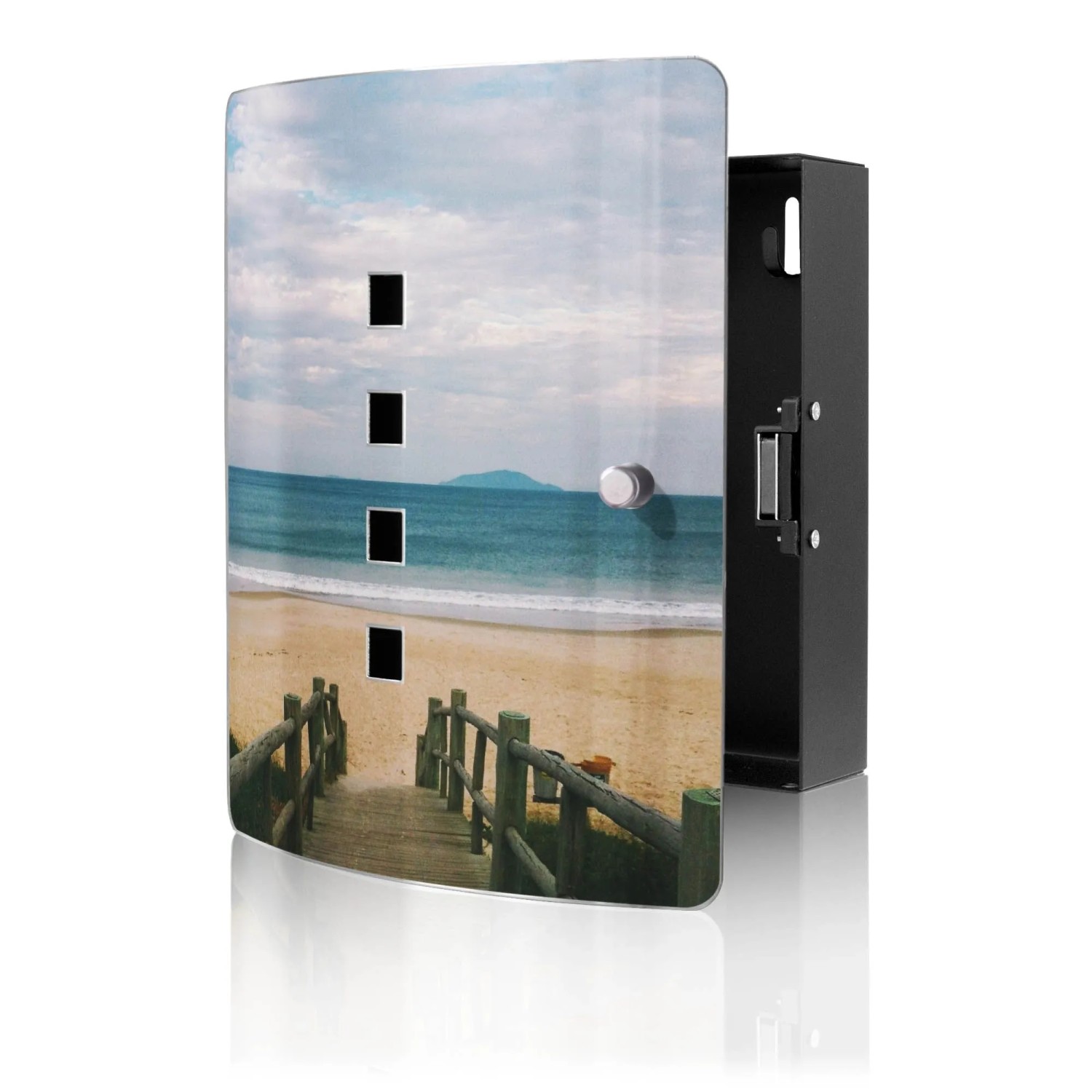 Banjado Design Schlüsselkasten Aus Edelstahl Für 10 Schlüssel 24x21,5x7cm Mit Magnetverschluss Motiv Zum Strand
