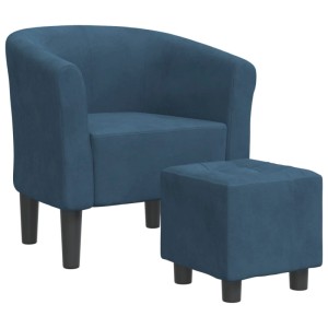 Dunkelblauer Samt Clubsessel mit Hocker, vidaXL Loungesessel Set.