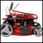 Einhell GC-PM 51/3 S HW-E Benzin-Rasenmäher, rot, mit klappbarem Holm und großen Rädern.