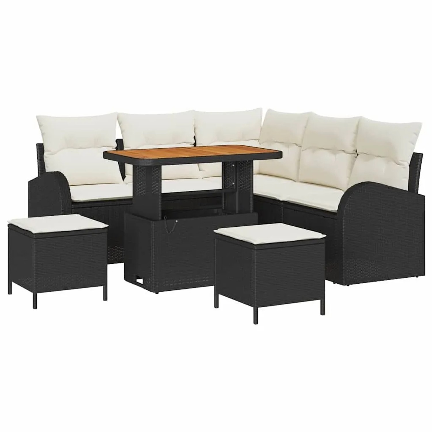 vidaXL Garten-Sofa-Set mit Kissen mit Speicher 8-Tlg Schwarz und Creme 3364345