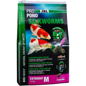 JBL Teich-Fischfutter Koi ProPond Silkworms M 1 kg, schwimmendes Extrudat in Seidenraupenform.