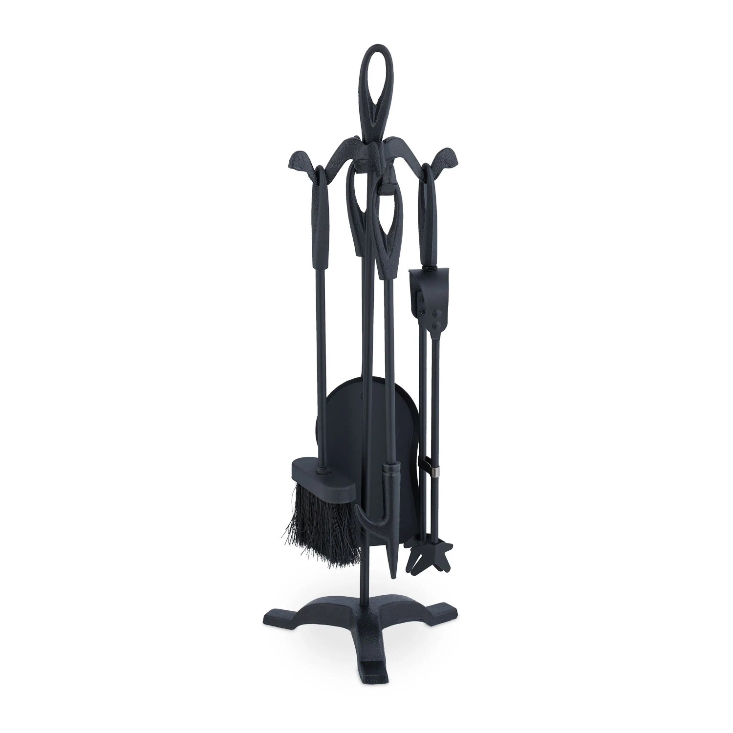 Relaxdays Kaminbesteck Eisen Schwarz 5-teilig 60,5 cm x 20 cm x 20 cm 2,7 kg