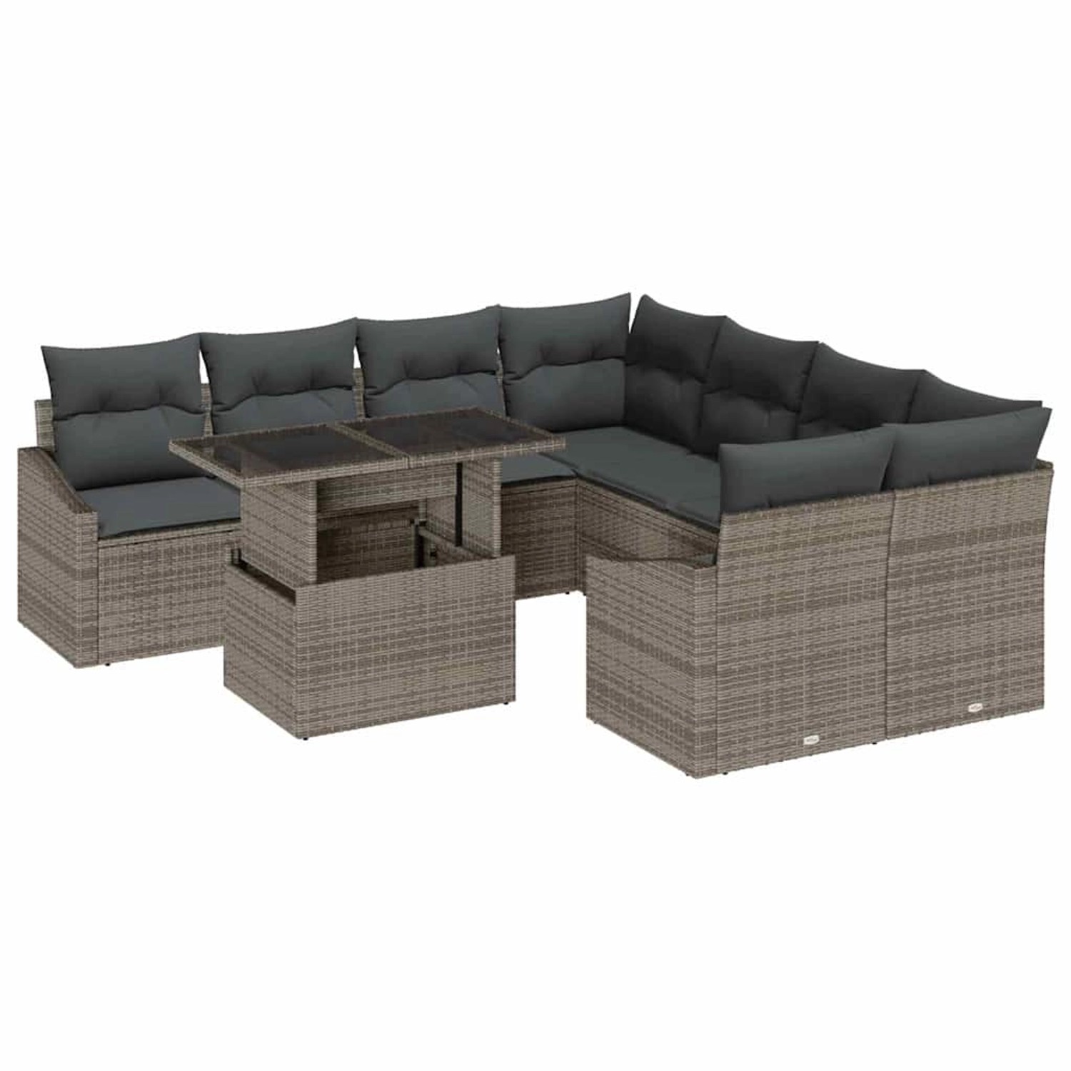 vidaXL 9-Teilige Garten-Sofa Set mit Kissen Grau Poly Rattan 3357712 günstig online kaufen